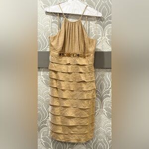 Adrianna Papell Metallic Gold Ruffle Mini Dress